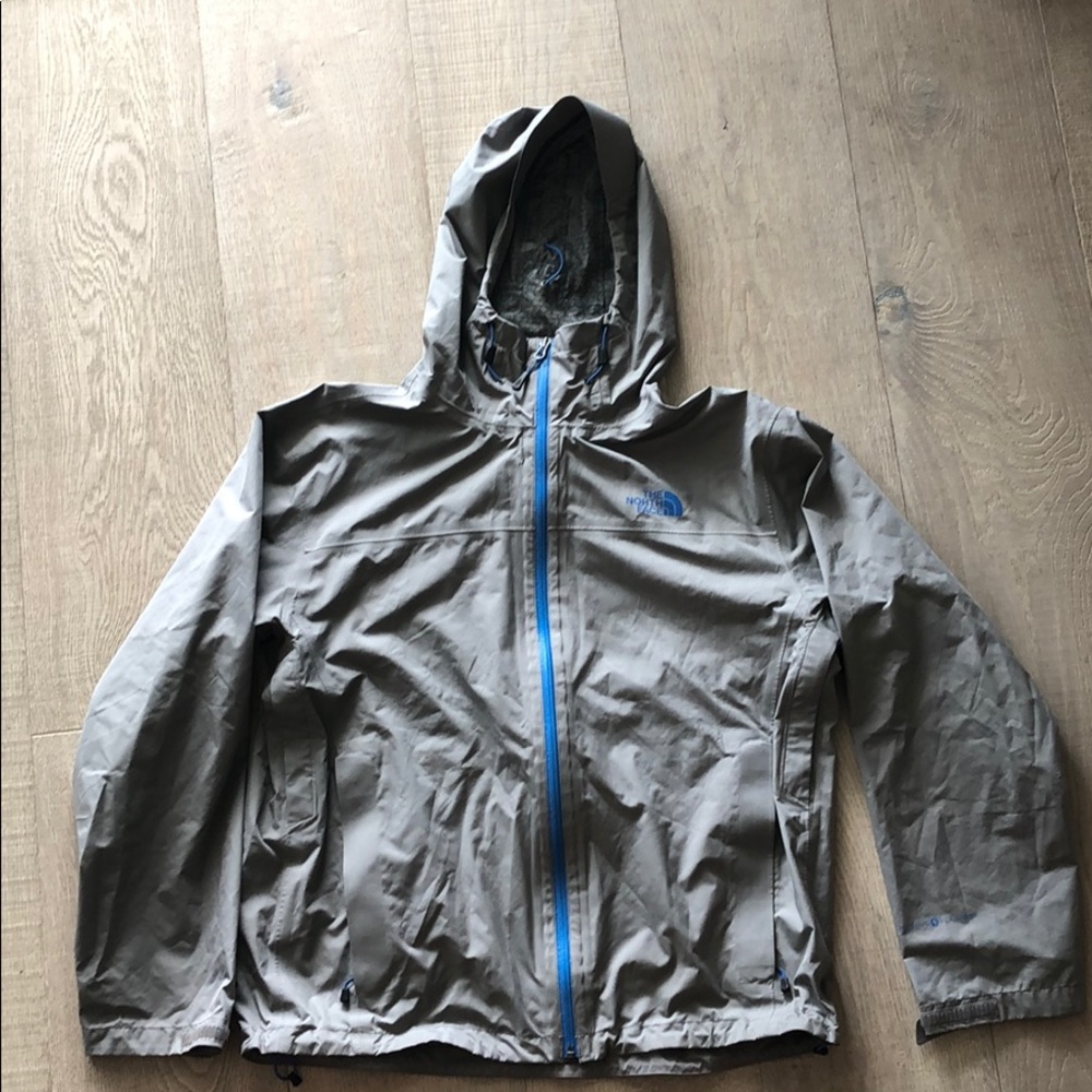 Grey and Blue North Face Rain Jacket